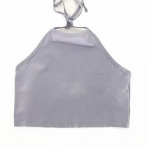 Sunday Best Women's Aubrey Halter Tank Medium Purple Stretch Tie Neck Crop Top